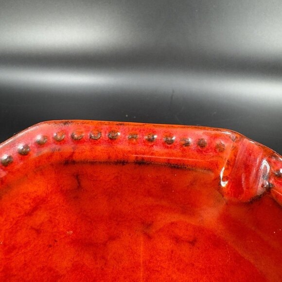 Mid Century Italian Art Pottery Tray Dish Bright Red Glaze Marked Italy Vintage - Picture 6 of 16